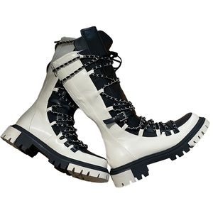 Azalea Wang Vegan Leather Duotone Lace-Up Boots 🤍🖤 Brand New!